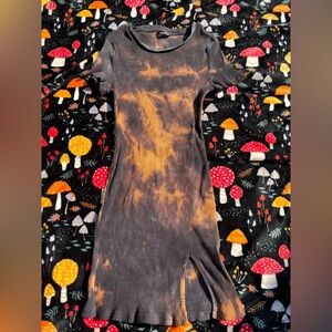Tie-Dye Black and Orange Bodycon side Slit Mini Dress